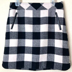 Talbots Wool Blend Buffalo Check Faux-Leather Trim Skirt